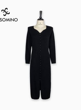 大气精致山羊绒春秋针织连衣裙黑色Y472C8686