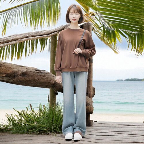 衣莎美诺夏宽腿裤女牛仔裤