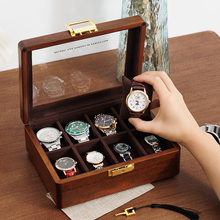 俪丽实木手表收纳盒木质手表盒八表位腕表收纳盒玻璃天窗表盒带锁