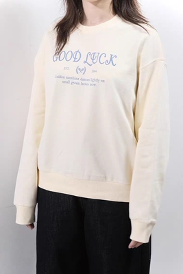 LAGOGO好运奶芙字印花宽松长袖T恤女2026年春夏新款圆领杏色上衣