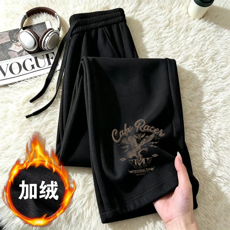 秋冬直筒裤加绒潮流学生宽松阔腿休闲裤