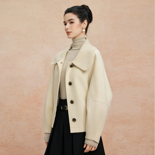 斯尔丽时尚减龄混色拼针织领小个子短款大衣