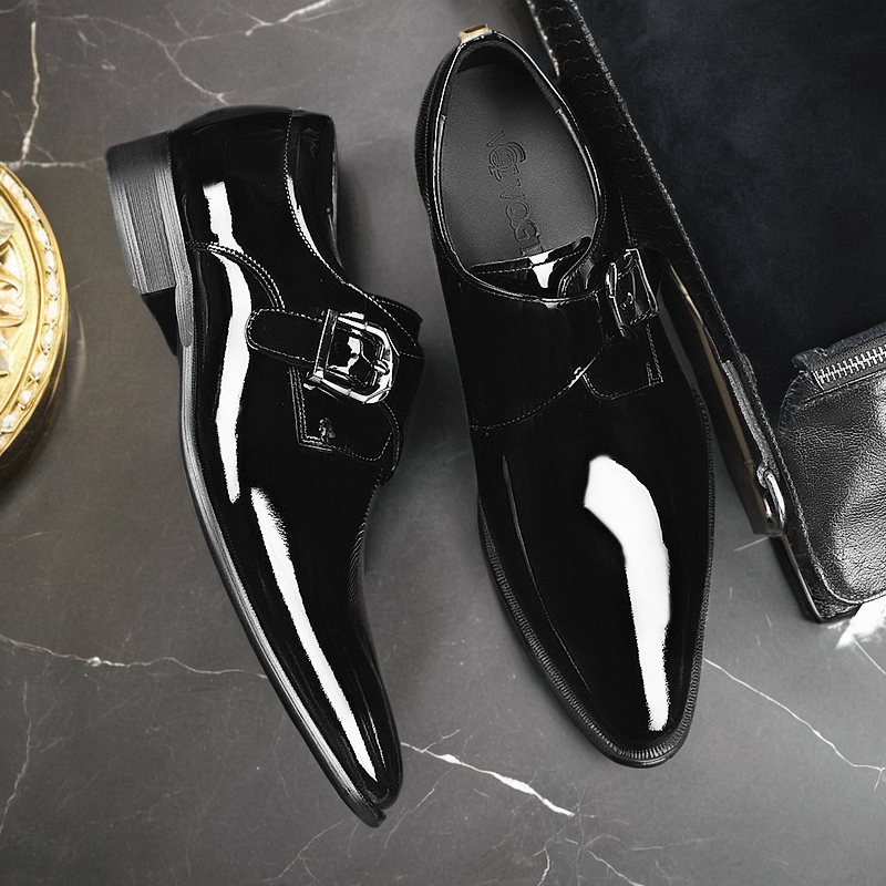 新款商务风搭扣亮面德比鞋婚鞋