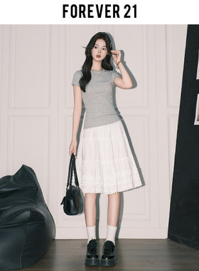 Forever21超好看木耳花边半身裙女韩系白色A字蛋糕裙高腰垂感中裙