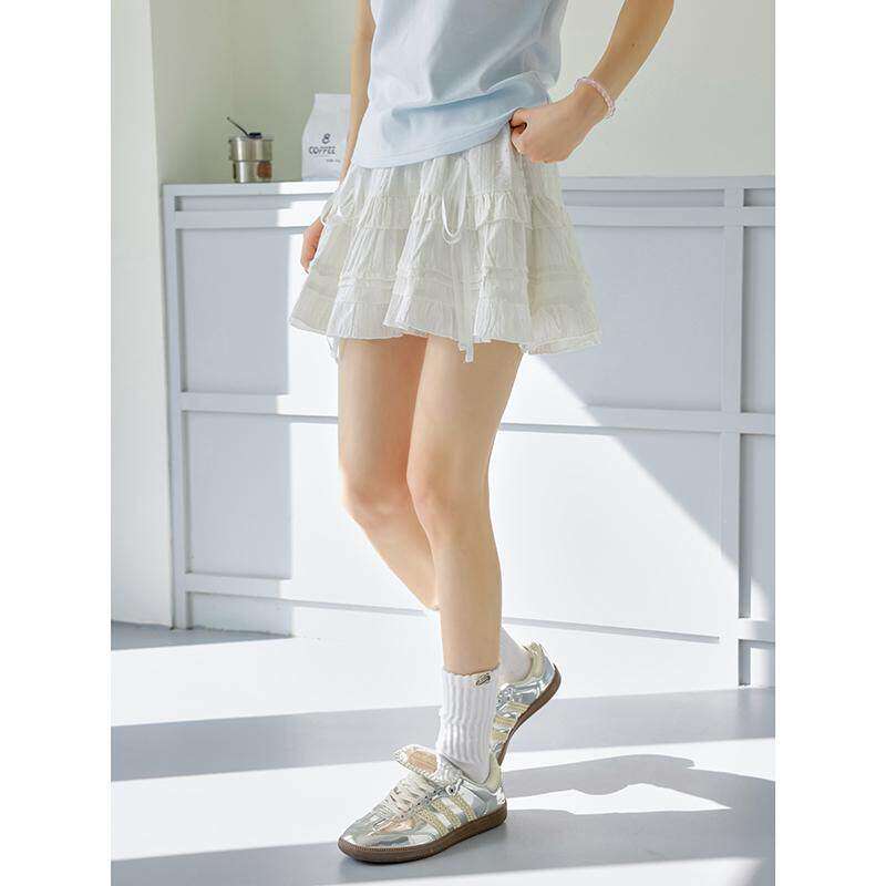 原野空间GRASSSPACE白色芭蕾风蓬蓬裙女春秋高腰显瘦蛋糕半身短裙