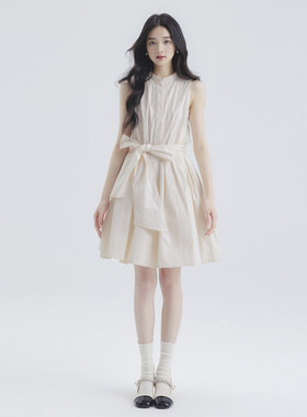 小鹿的泡芙 致敬青春 25夏新款气质经典棉质蝴蝶结蓬蓬连衣裙