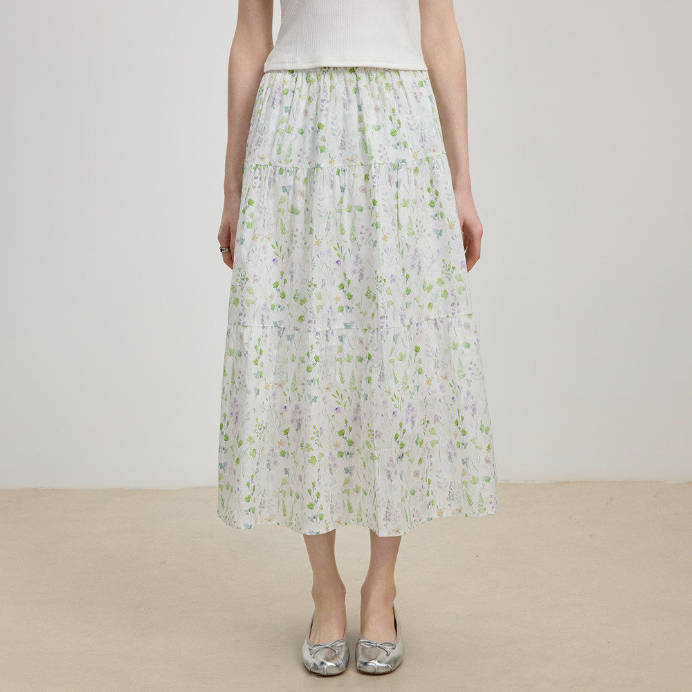 Azmi法式碎花半身裙女春秋2026新款松紧高腰A字半裙中长款蛋糕裙