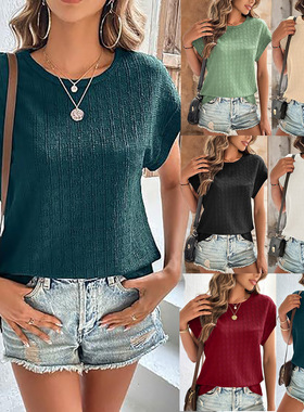 Solid color loose crew neck short-sleeved T-shirt 短袖T恤女