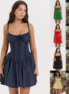 Sexy lace edge solid color halter dress woman 紧身吊带连衣裙