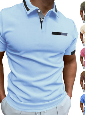 Summer solid color casual lapel short-sleeved man 翻领短袖男