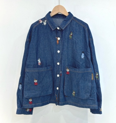 卡通刺绣2025秋季新款翻领小众宽松休闲日系别致港味牛仔纯棉衬衫