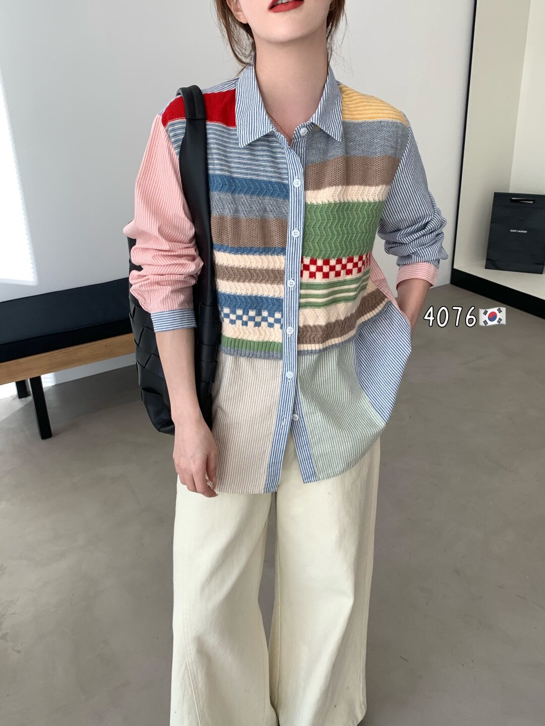 设计感时尚小众复古拼接假两件秋季新款宽松休闲翻领显瘦纯棉衬衫
