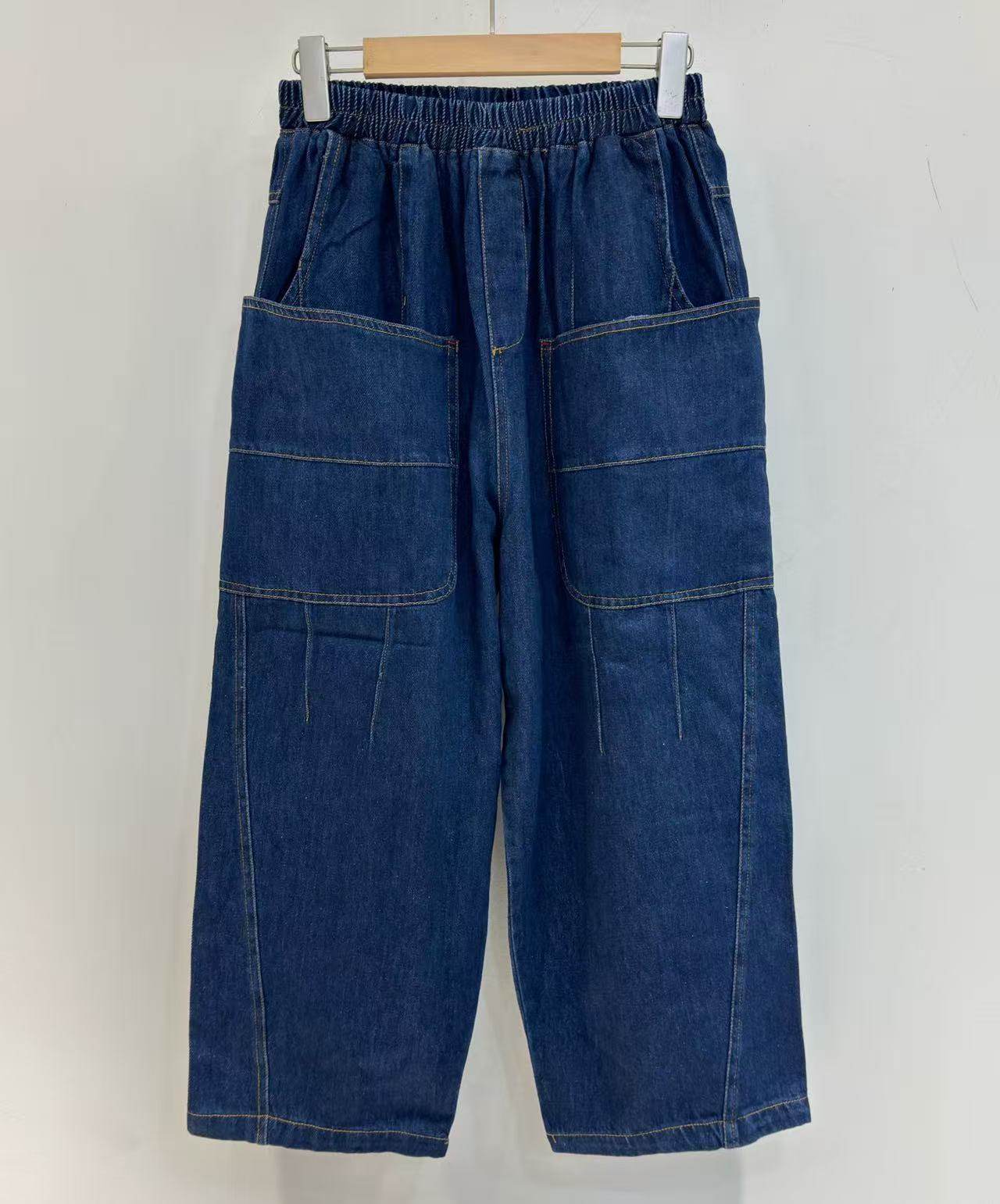 日单纯棉简约松紧腰牛仔直筒裤女2026春装新款宽松休闲工装百搭潮,女装/女士精品,休闲裤,淘宝优惠券,粉丝福利购,淘宝优惠卷