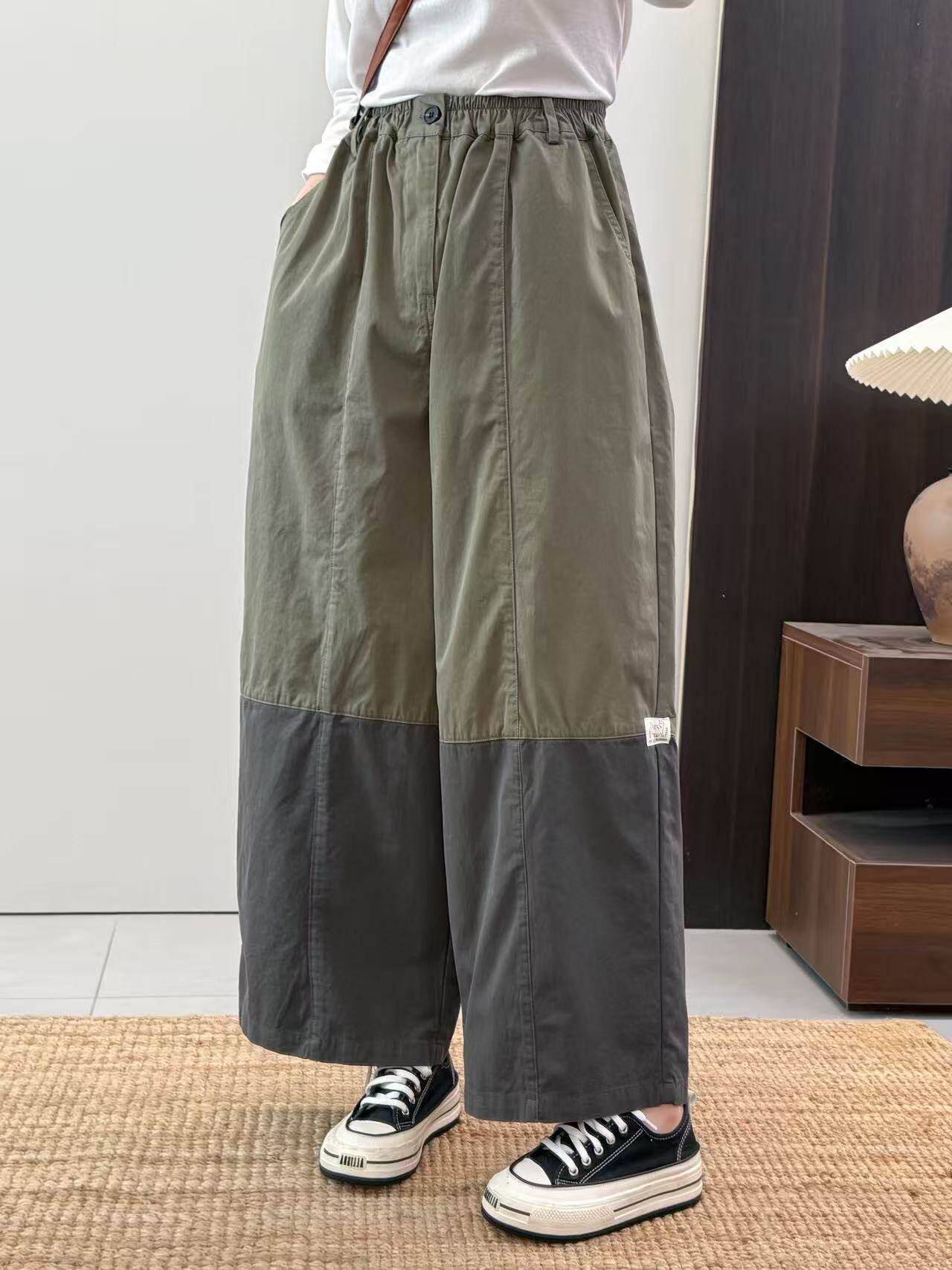 复古小众时尚拼色夏季新款宽松休闲纯棉韩版百搭个性工装直筒裤女