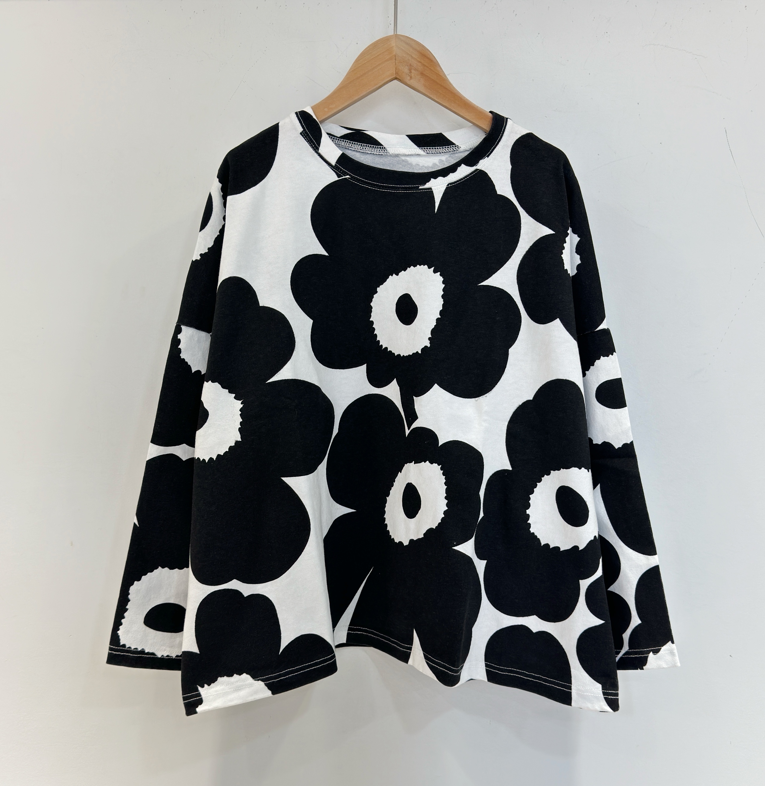 韩国东大门时尚复古印花春秋新款宽松大码圆领套头纯棉T恤ins潮女