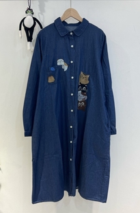 韩版柔软可爱刺绣小猫牛仔过膝中长款春秋新款宽松休闲大码开衫女