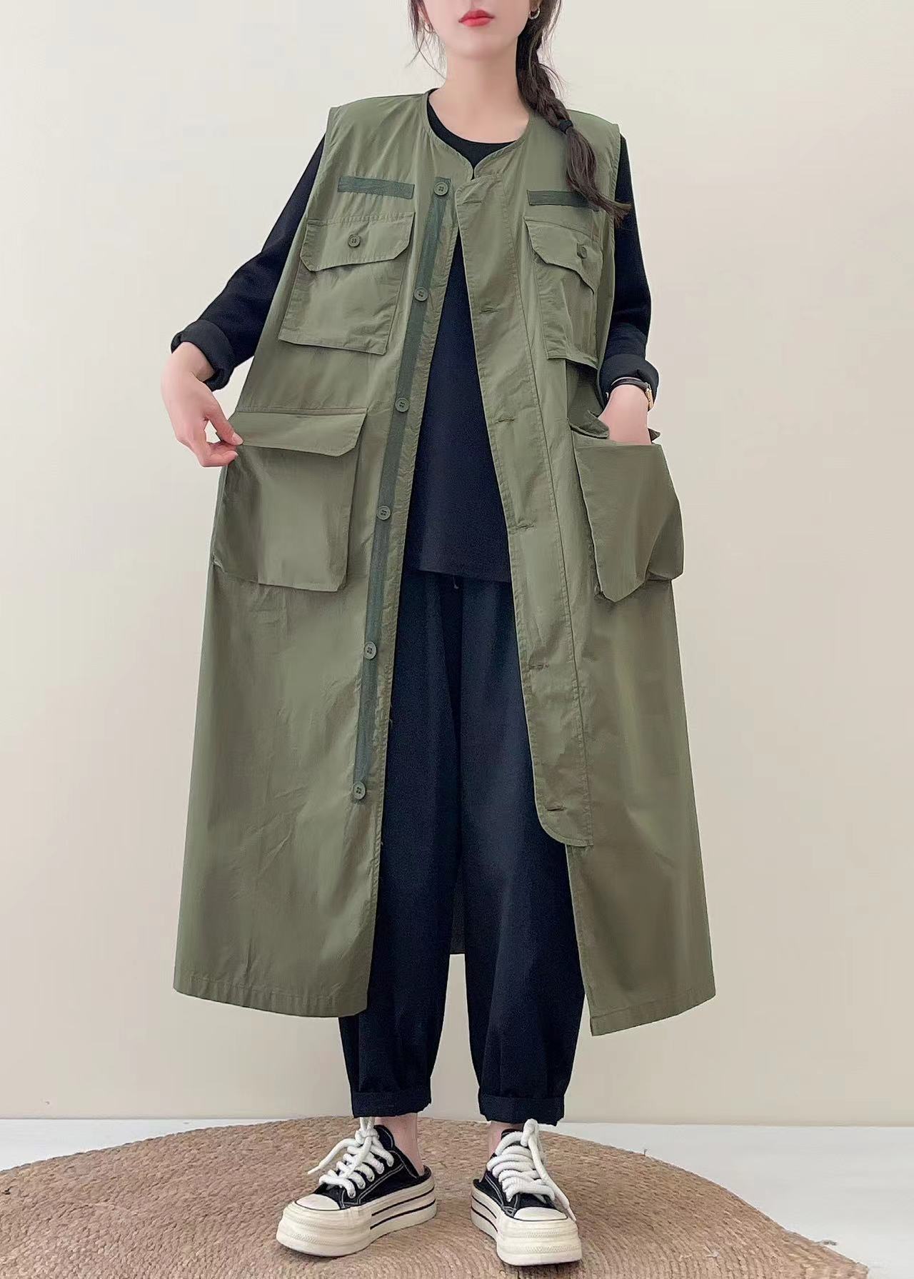 原创设计筒约时尚口袋新款日系工装风无袖马甲连衣裙时尚外套女秋