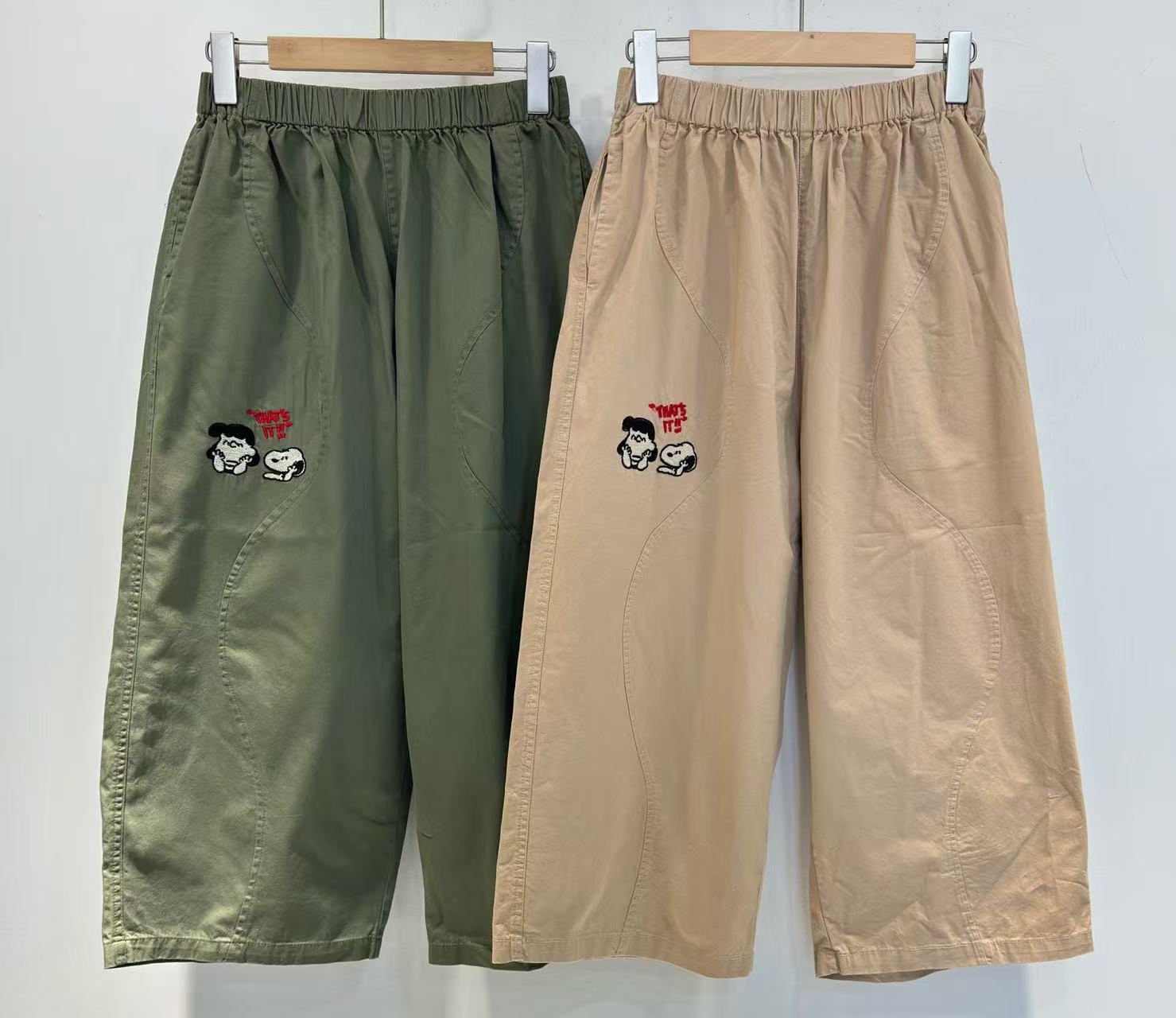 韩版卡通刺绣宽松大码直筒裤女夏季新款纯棉休闲百搭显瘦工装裤潮