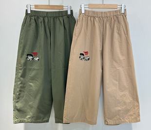 纯棉休闲百搭显瘦工装 女夏季 新款 潮 裤 卡通刺绣宽松大码 韩版 直筒裤