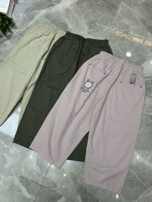 日单纯棉质感贴布卡通宽松大码休闲裤百搭减龄松紧腰直筒裤女夏潮