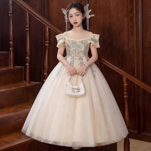 女童礼服轻奢小众高端儿童洋气公主裙花童婚礼小女孩主持人演出服