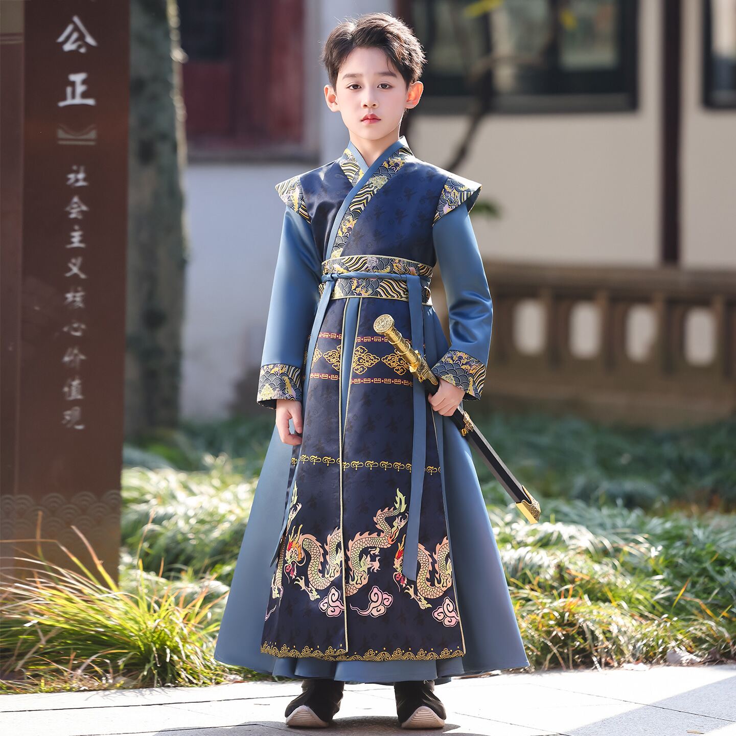 男童汉服2026新款儿童男生唐装男孩国风古装新中式古风春秋演出服