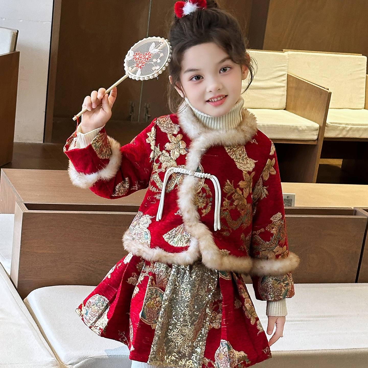 女童秋冬连衣裙新中式唐装拜年服生日礼服古风汉服套装裙新年衣服,童装/婴儿装/亲子装,唐装,淘宝优惠券,粉丝福利购,淘宝优惠卷