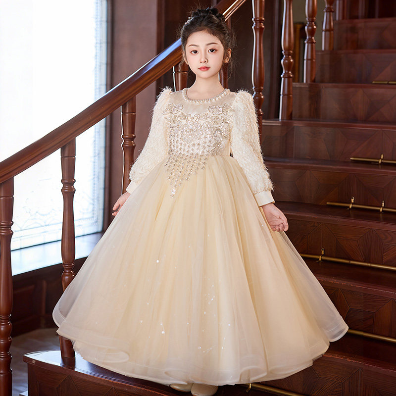 女童礼服高端轻奢小众主持人儿童钢琴演奏女孩生日花童公主裙冬季