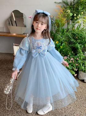 冰雪奇缘爱莎公主裙女童艾莎春装新款裙子礼服儿童春秋蓝色连衣裙