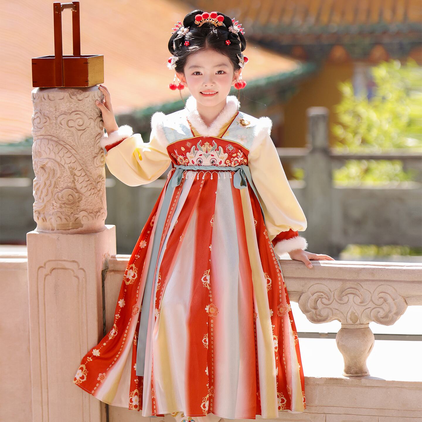 拜年服女童冬季儿童古装汉服秋冬中国风唐装2025新款女孩古风裙子