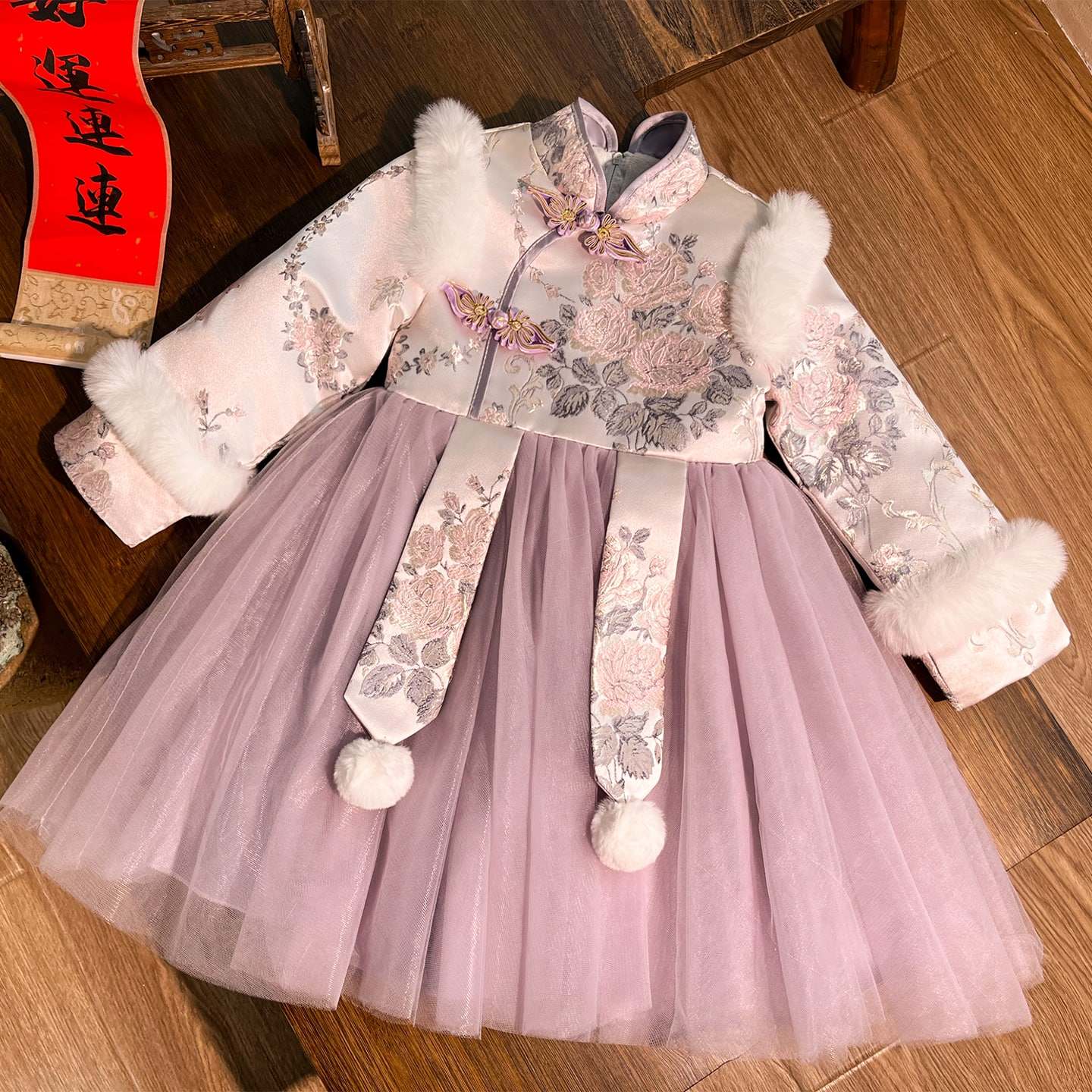 女童汉服冬季拜年服女宝宝中国风古装连衣裙儿童新年唐装女孩冬装