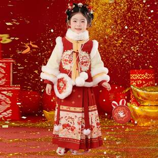 拜年服女童汉服冬装国风套装2025新款女孩唐装新年装过年喜庆衣服