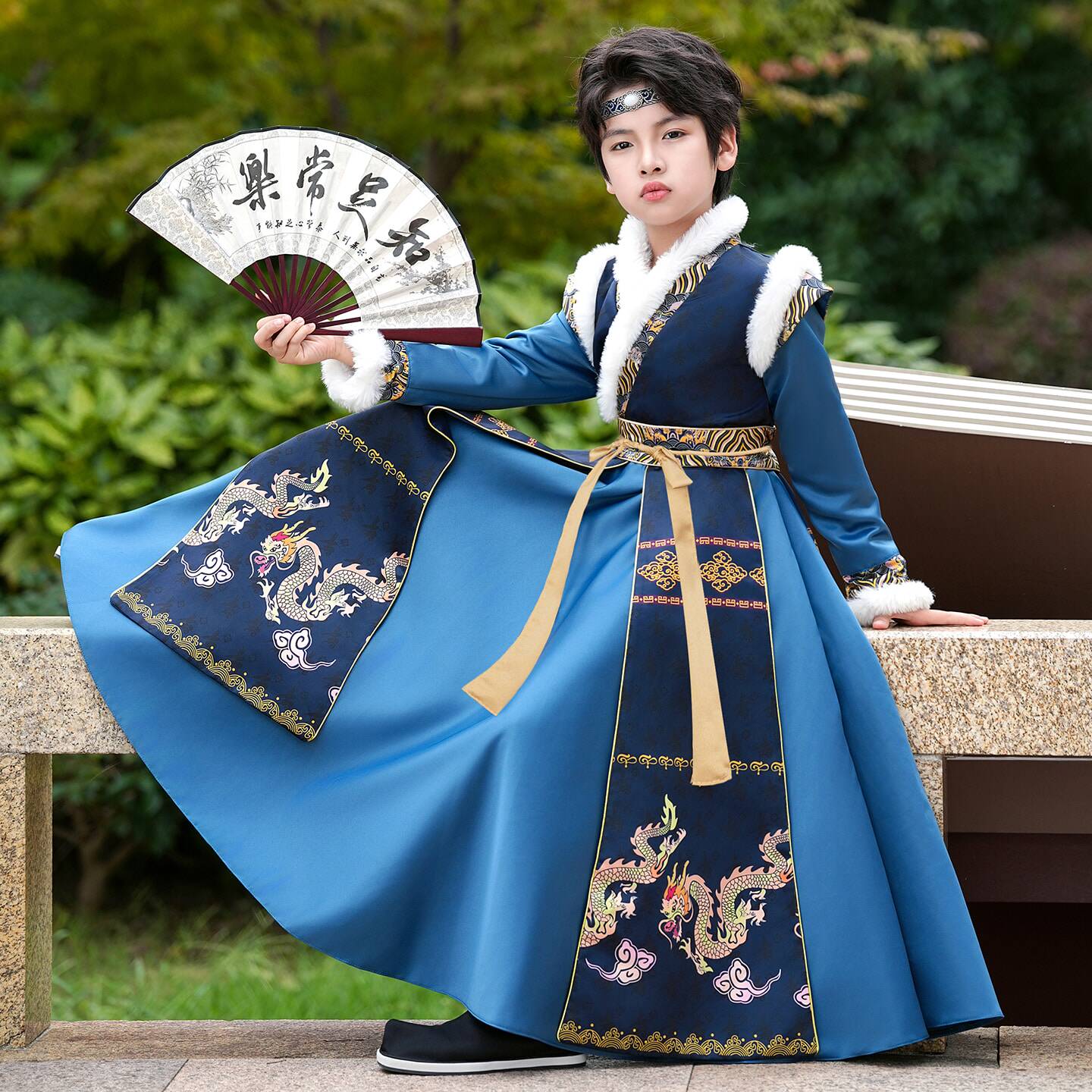 国风加绒汉服男童秋冬