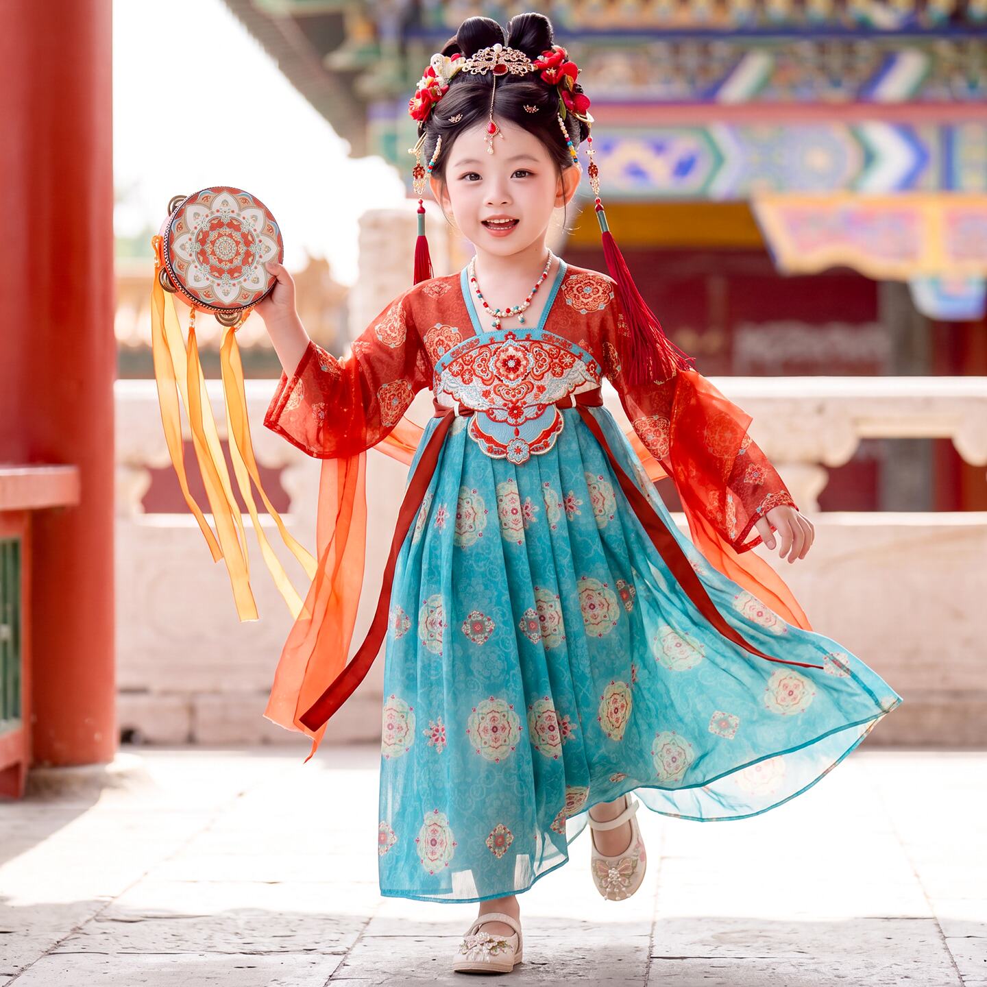 汉服女童中秋2026新款儿童古装仙气公主连衣裙女孩古风表演出襦裙