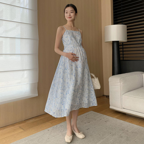 孕妇装碎花吊带连衣裙春夏新款