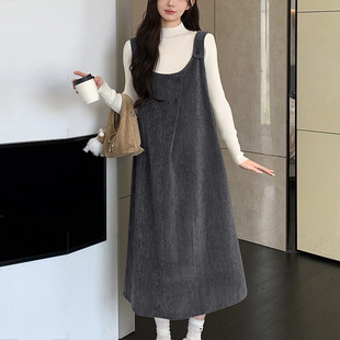 孕妇背心裙秋冬新款宽松中长款韩版小个子连衣裙两件套+毛衣套装