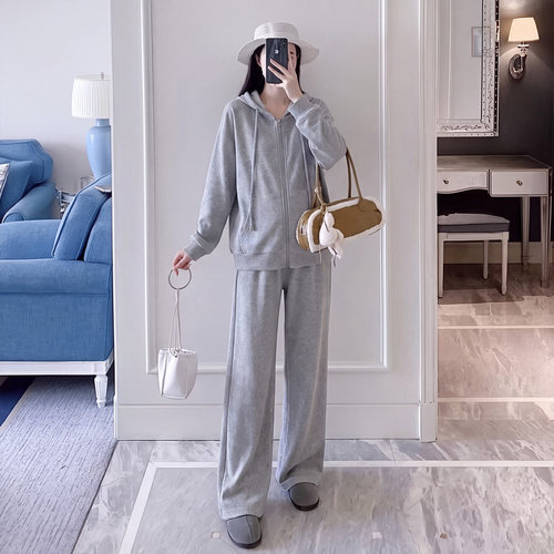 春秋连帽卫衣阔腿裤套装孕妇装