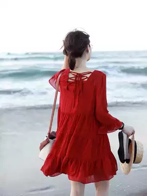 Maternity dress Western dress summer 2021 hot mom pregnant mother spring chiffon skirt summer red nursing cake skirt