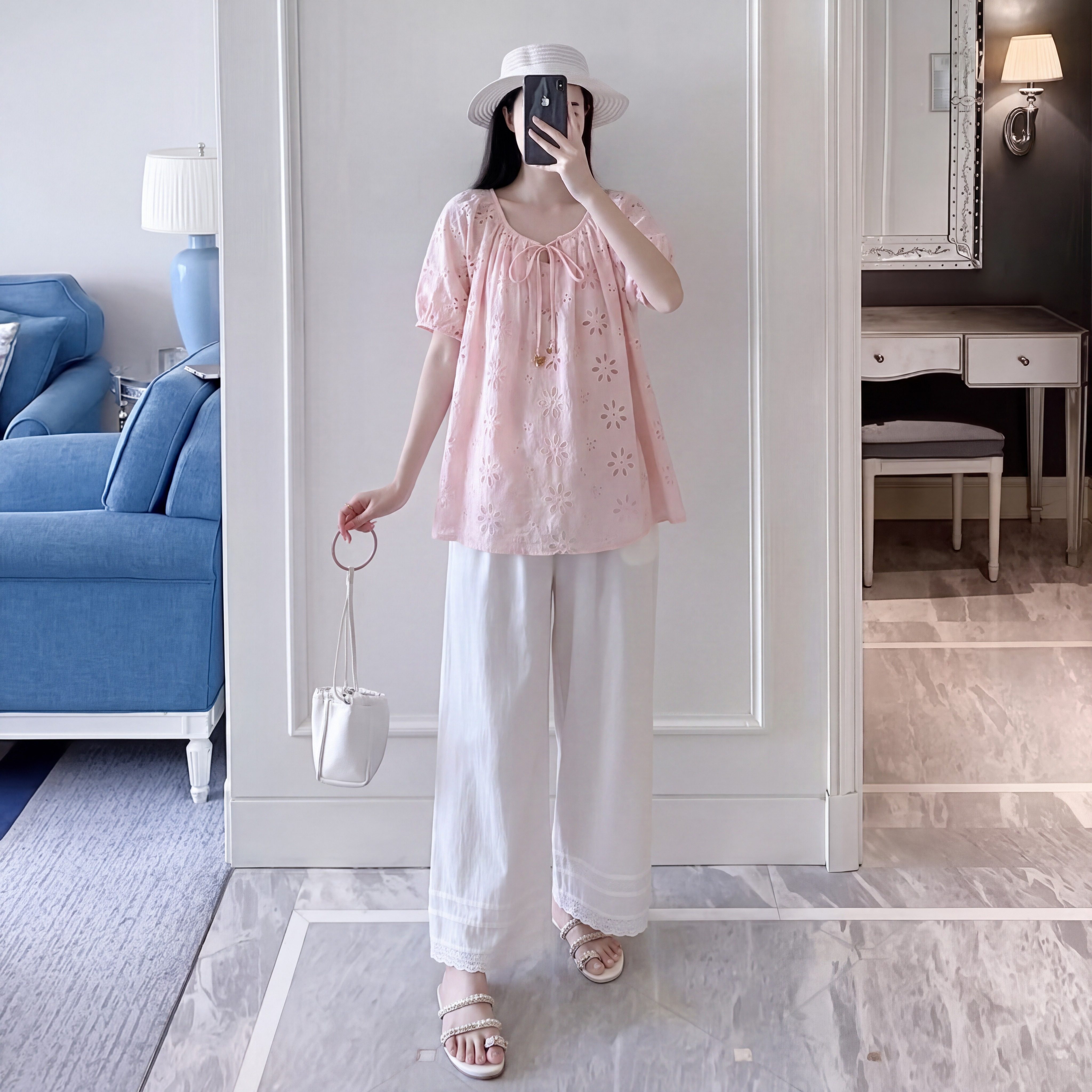夏季法式甜美阔腿裤孕妇套装