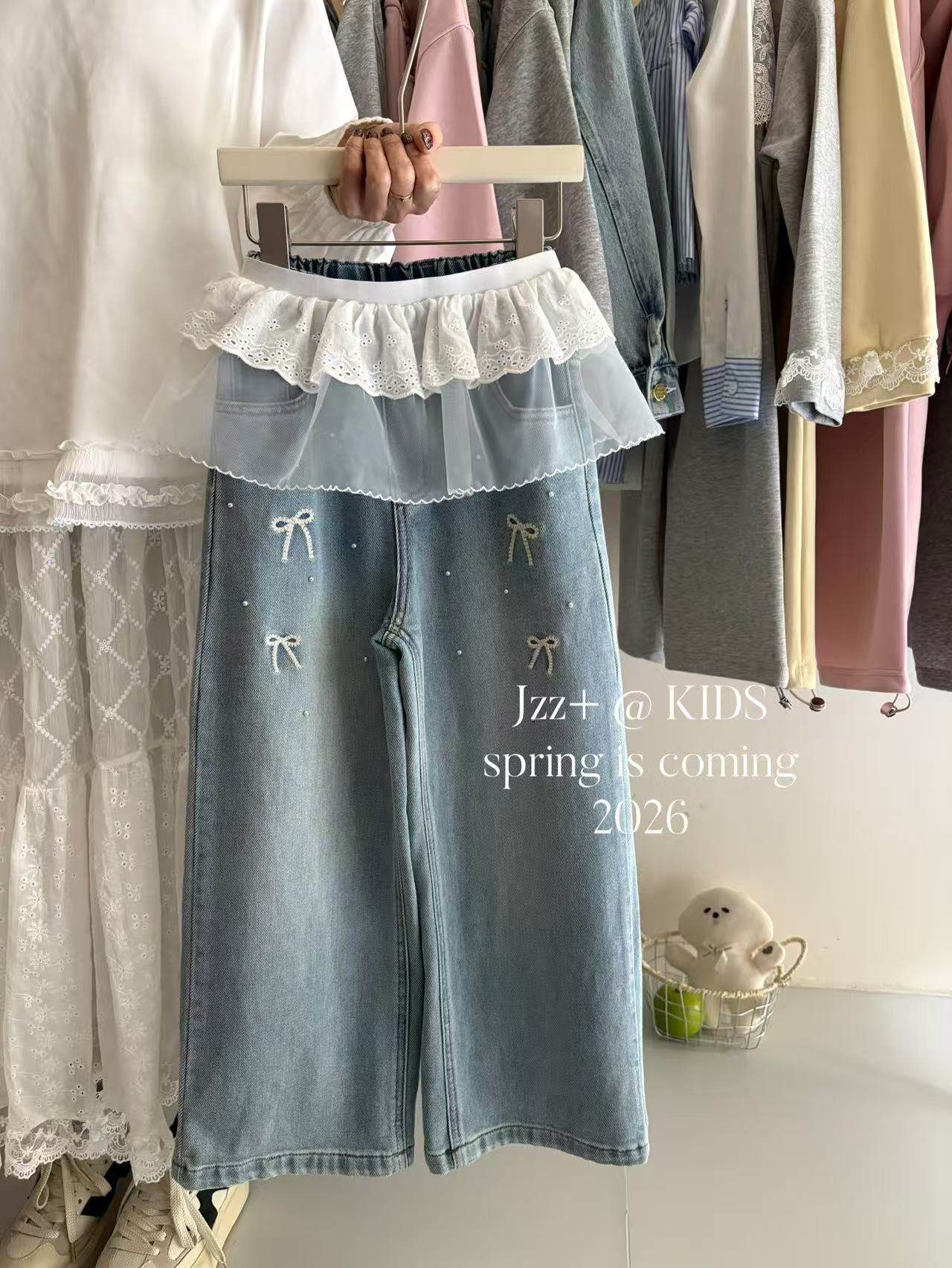 春品牌年货女童蕾丝屁帘牛仔裤26春装新款中大童裤裙裤直筒裤中大