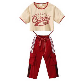 儿童街舞演出服女童多巴胺露脐上衣嘻哈hiphop爵士舞走秀表演服潮