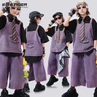 夏季 兒童街舞潮服男童嘻哈hiphop演出服少兒潮炫酷炸街短袖 兩件套
