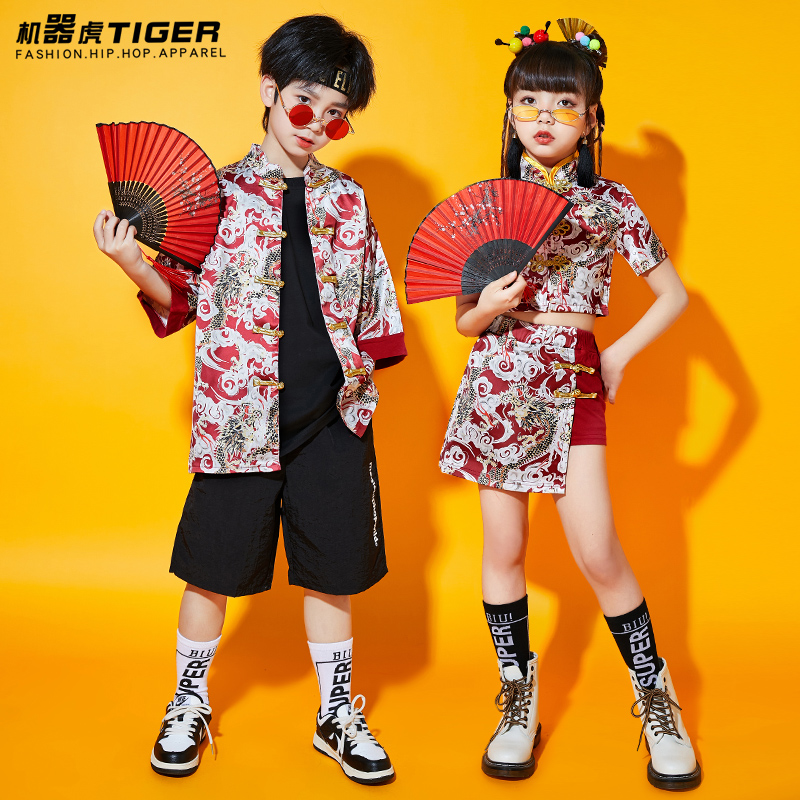 六一儿童中国风啦啦操演出服男童唐装女童汉服舞蹈幼儿园国潮服装
