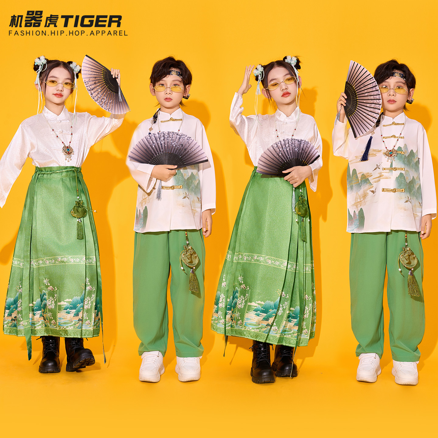 儿童中国风合唱演出服男童汉服女童马面裙表演服小学生运动会服装