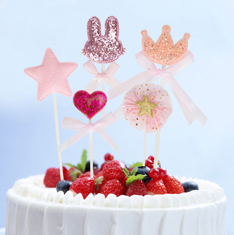 蛋糕插件套装兔子新款五角星星爱心皇冠插旗女孩网红烘焙配件插牌,节庆用品/礼品,节日装扮用品,淘宝优惠券,粉丝福利购,淘宝优惠卷