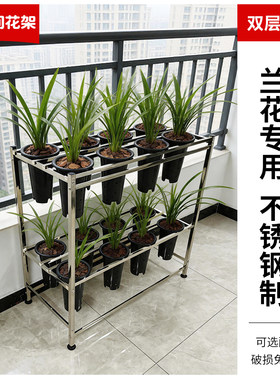 双层大容量不锈钢兰花架可移动