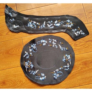 三蓝色刺绣清代女服装绣花可做古董衣靛仿清汉晚清古董如意襟