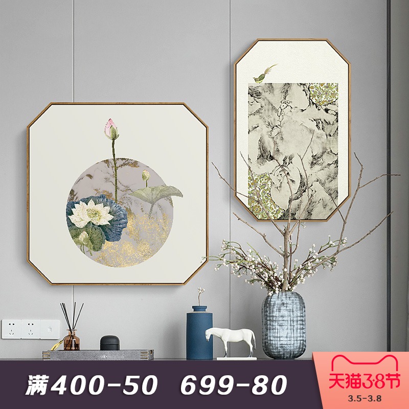 画里画外新中式玄关淡雅荷花挂画