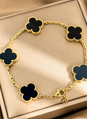 高级感幸运四叶五花双面手链太钢18K金色小众轻奢百搭手饰饰品
