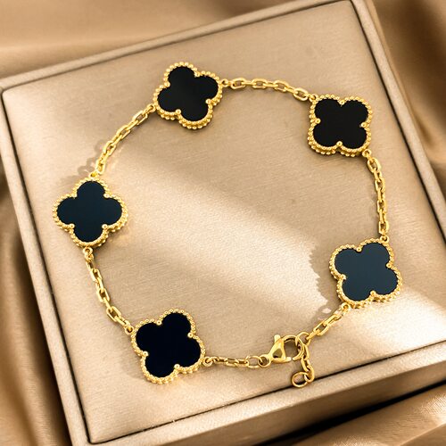 高级感四叶幸运草双面五花钛钢手链女18K金色小众轻奢手链手饰品